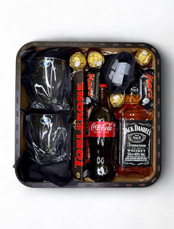 Подарунковий бокс для нього з Jack Daniels, склянками і каменями для віскі №54 - фото №1
