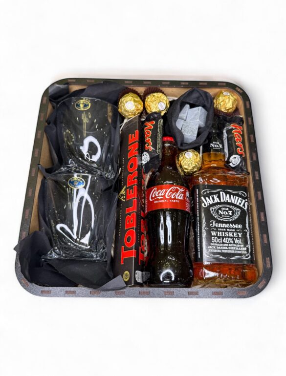 Подарунковий бокс для нього з Jack Daniels, склянками і каменями для віскі №54 - фото №2