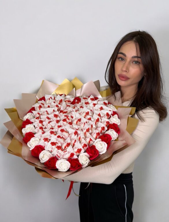 Мишка Томик 100 см Серый + Букет из конфет 