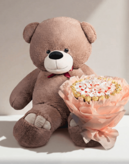 Ведмедик Ветлі 200 см Капучино + Букет з цукерок Candy Bloom