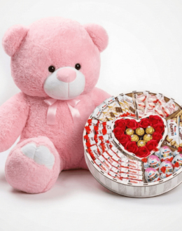 Ведмедик Ветлі 140 см Рожевий + Солодкий бокс з Kinder і Ferrero