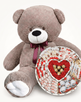 Мишка Ветли 160 см Капучино + Сладкий бокс с Kinder и Ferrero
