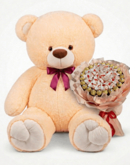 Мишка Томик 200 см Персик + Букет из конфет Candy Bloom