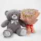 Мишка Томик 100 см Серый + Букет из конфет Candy Bloom
