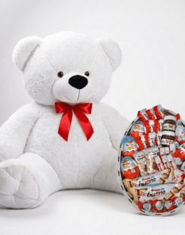 Ведмедик Томік 160 см Білий + Kinder Surprise box