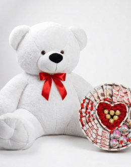 Ведмедик Томік 160 см Білий + Солодкий бокс з Kinder і Ferrero