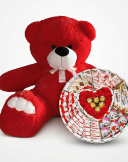 Мишка Ветли 140 см Красный + Сладкий бокс с Kinder и Ferrero