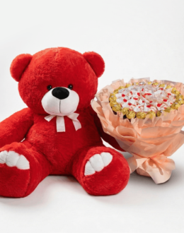 Ведмедик Ветли 140 см Червоний + Букет із цукерок Candy Bloom