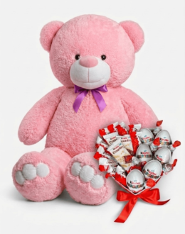 Ведмедик Ветлі 200 см Рожевий + Букет із цукерок Candy Bloom