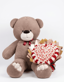 Мишка Ветли 200 см Капучино+Букет из конфет "Love Edition: Raffaello & Roses"