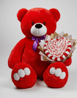 Мишка Ветли 140 см Красный + Букет из конфет "Love Edition: Raffaello & Roses"
