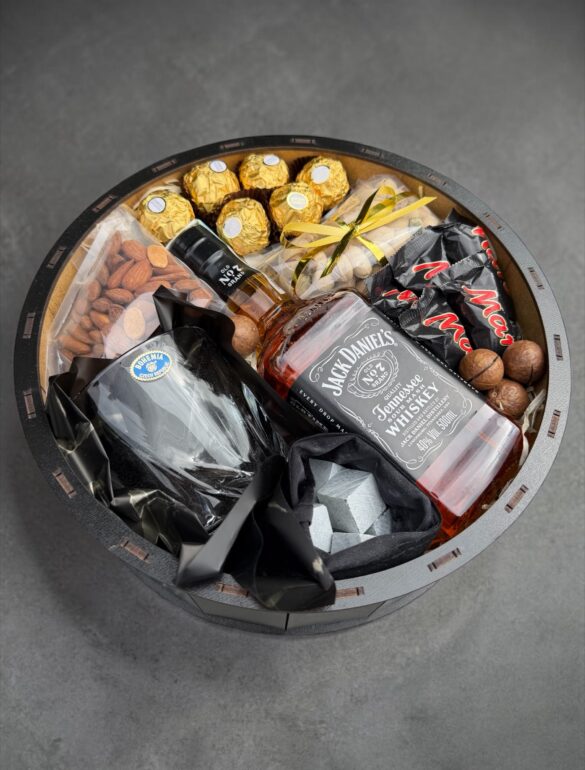 Подарунковий набір бокс для нього з Jack Daniel's, склянкою та каменями для віскі 