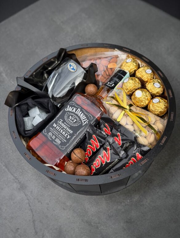 Подарунковий набір бокс для нього з Jack Daniel's, склянкою та каменями для віскі 