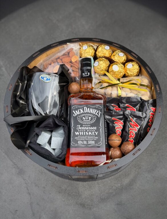 Подарунковий набір бокс для нього з Jack Daniel's, склянкою та каменями для віскі 