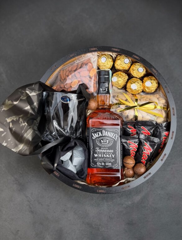 Подарунковий набір бокс для нього з Jack Daniel's, склянкою та каменями для віскі 