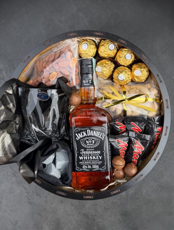 Подарунковий набір бокс для нього з Jack Daniel's, склянкою та каменями для віскі 