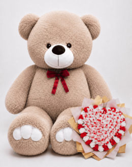 Мишка Ветли 160 см Капучино + Букет из конфет "Love Edition: Raffaello & Roses"