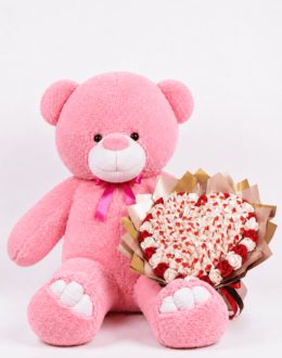 Мишка Ветли 200 см Розовый + Букет из конфет "Love Edition: Raffaello & Roses"