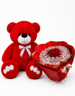 Ведмедик Ветлі 140 см Червоний+Солодкий букет "Raffaello Love"
