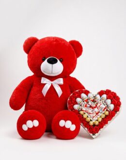 Ведмедик Ветлі 140 см червоний + Подарунковий набір-бокс для дівчаток Kinder Heart