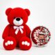Ведмедик Ветлі 140 см червоний + Шоколадний бокс із Kinder, Nutella і мильними трояндами