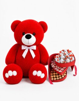 Ведмедик Ветлі 140 см червоний + Солодкий подарунок для неї Luxury Love Box