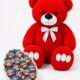 Ведмедик Ветлі 140 см червоний + Подарунковий набір Kinder Сюрпризів XL