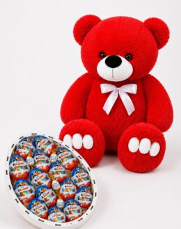 Мишка Ветли 140 см Красный + Подарочный набор Kinder Сюрпризов L