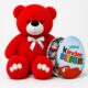 Ведмедик Ветлі 140 см червоний + Подарунковий набір Kinder Сюрпризів M