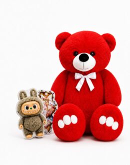 Мишка Ветли 140 см Красный + Подарочный набор-бокс Labubu Choco Mix