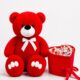 Ведмедик Ветлі 140 см червоний + Подарунковий набір-бокс для неї Sweet Surprise Hearts